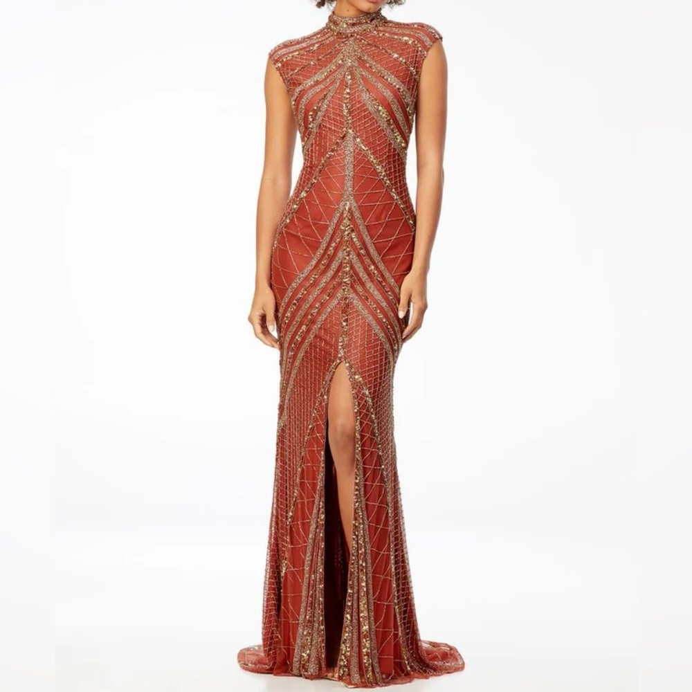 AshleyLauren Amber Cap Sleeve Beaded Gown 1624